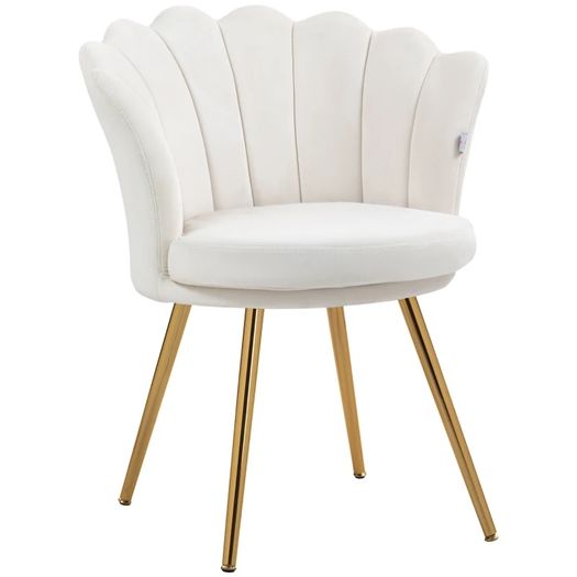 Shell chair vanity chair velvet salon chair with golden metal legs cream