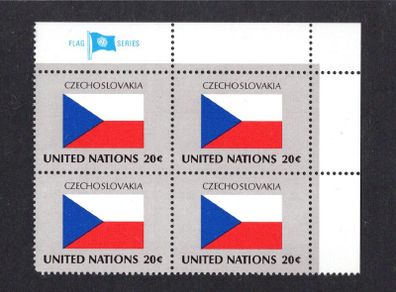 1981 United Nations New York Czechoslovakia National Flag (part of flag stamp series) Block of 4 Mint Never Hinged (MNH)