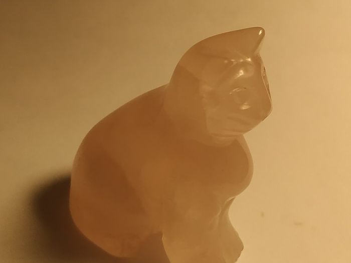 Carved Cat Figurine in Rose Quartz Stone