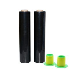 2 Pack Industrial Black Pallet Stretch Wrap Cling Film 20mic x 400mm x 260m with Plastic Rolling handle.Durable Self-Adhering Packing,Moving,Packaging,Heavy Duty Shrink Film