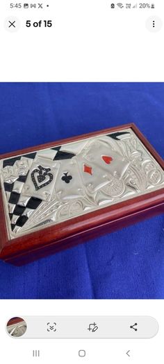Rare and antique sculpted wood and .925 silver box look at all pictures  perfect for stylish card lovers