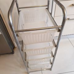 4 Tier Stainless Steel Kitchen Trolley with Plastic Baskets