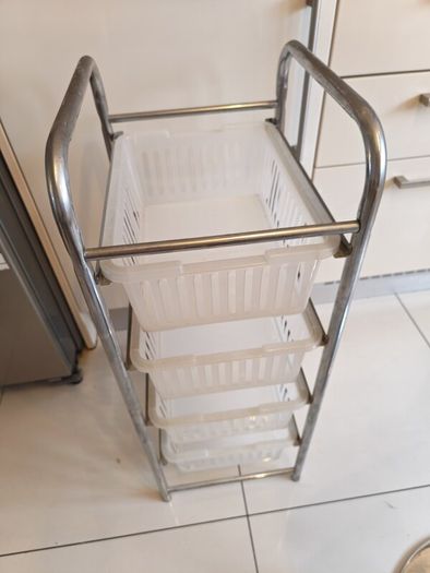 4 Tier Stainless Steel Kitchen Trolley with Plastic Baskets
