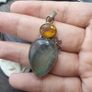 Vintage 925 Sterling Silver Lazard Design Shell & Fluorite Stone Pendant Set Of 2 Image 6