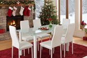 Festive Special! 6 Faux Leather Chairs + Glass Table