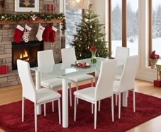 Festive Special! 6 Faux Leather Chairs + Glass Table