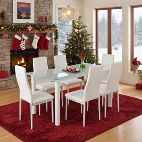 Festive Special! 6 Faux Leather Chairs + Glass Table