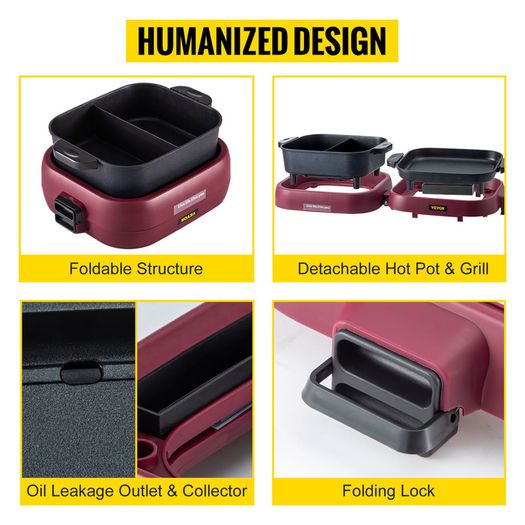 BRAND NEW 2 in 1 Electric Hot Pot BBQ Grill 2000W Multifunction Portable Home Foldable Non-Stick Split Pot Smokeless Barbecue Pan