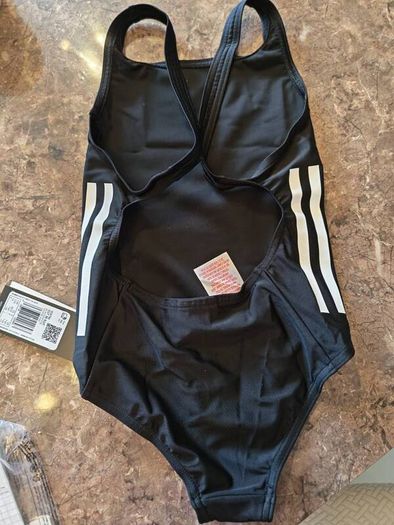 Girls cut 3 strips Addidas swimming suit in black/white