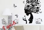 Black Flower Lady & Butterflies Wall Sticker