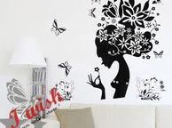 main image for ad Black Flower Lady &amp; Butterflies Wall Sticker