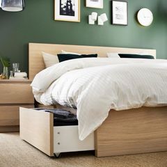 IKEA MALM double bed light oak veneer with full under-bed storage