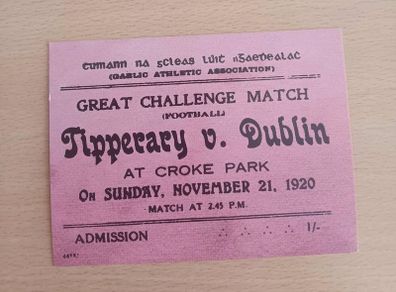 Reproduction Tipperary v. Dublin Match Ticket