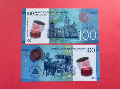 Nicaragua  100  Cordobas. 2015  Pick 212  Polymer Plastic  ( Uncirculated )