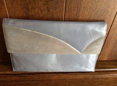 Vintage 80s Jacques Vert Grey leather clutch bag