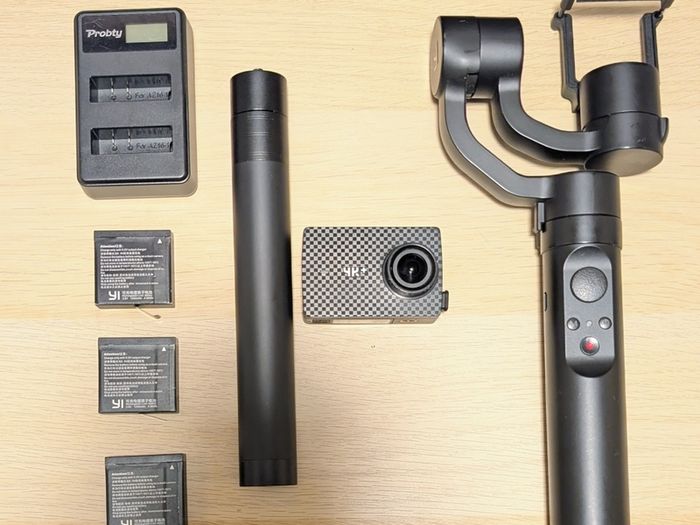 YI 4K+ Action Camera Bundle 3-Axis Yi Gimbal, Gimbal Extension Pole, 3 Batteries & Dual Charger