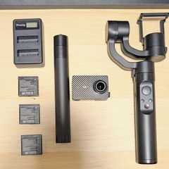 YI 4K+ Action Camera Bundle 3-Axis Yi Gimbal, Gimbal Extension Pole, 3 Batteries & Dual Charger