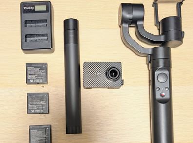 YI 4K+ Action Camera Bundle 3-Axis Yi Gimbal, Gimbal Extension Pole, 3 Batteries & Dual Charger