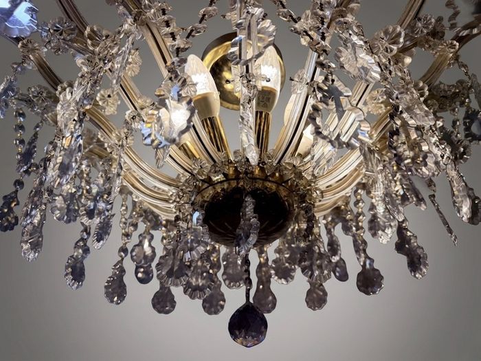 Elegant Marie Theresa Semi Flush Brass & Crystal 8 Light Chandelier