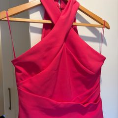 Lipsy Pink Cross.  Front Halter Neck Midi Dress    Size 10 (Excellent Condition)