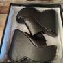 Brand New Open Peep Square Toe Extreme Platform Wedge Heel Mule In Black Faux Leather Image 2