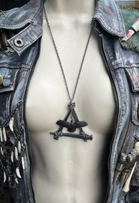 1 Protection Coffin Nails and Crow Necklace Brutalist Crust Punk Pagan Pendant Necklace Talisman Wasteland Dystopian Gothic