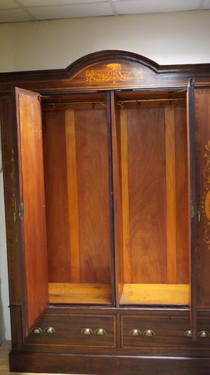 Edwardian Inlaid Mahogany Double Wardrobe