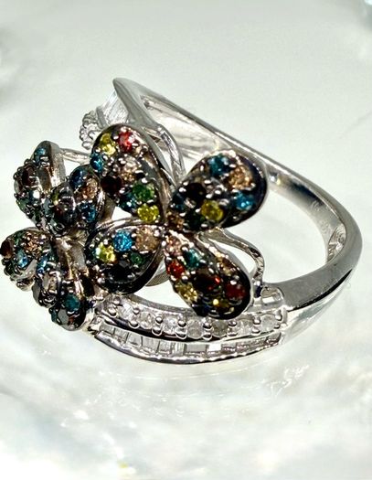 Diamond Designer-Inspired Multi-Color Diamond Floral Ring