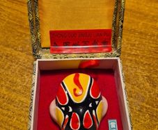Chinese Beijing Opera Facial Make-Up Miniature Clay Mask In Gift Silk Box 3X2.5"