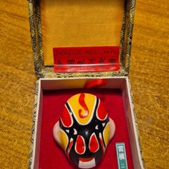 Chinese Beijing Opera Facial Make-Up Miniature Clay Mask In Gift Silk Box 3X2.5"