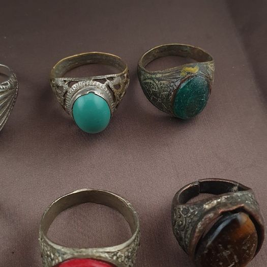 Antique Handmade Mix Brass with Mix Stone Glass Rings Lot Of 15