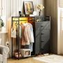 Chest of Drawers Bedroom with Hanging Rail, Built-in LED Lighting and Power Socket, Reversible 6-Drawer Design, Fabric Chest of Drawers for Bedrooms and Living Rooms, 110 x 30 x 106cm, Black Image 7