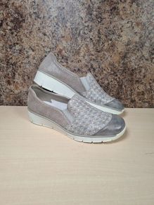 womens RIEKER casual shoes wedge heel trainers runners grey silver stars Size UK 7.5 EU 41 (AT1)