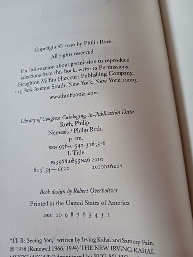Philip Roth / Nemesis / 2010/ 1st edition