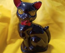 Vintage black cat ornament Redware figurine Halloween collectable
