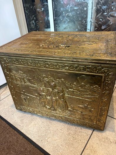 Large Vintage Ornament Embossed Brass coal or log storage box