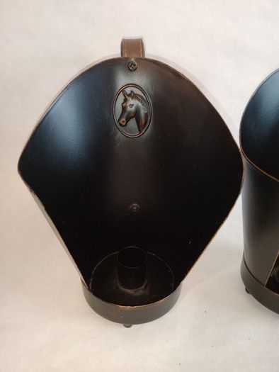 Pair of Metal & Leather Equestrian Candle Holders