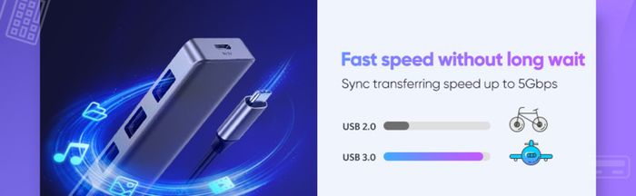 USB C Hub Type C to 4 Port Ways USB 3.0 Adapter Data Extender Hub USB Splitter Compatible with Thunderbolt 3 Macbook Pro M1 Air 2020, iPad Pro Air, XPS 13/15, HP Envy, Huawei MateBook
