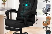 Massage Office Chair for Home Office, Desk Chair 77 cm High Back 150 Recliner Tilt Function Padded Swivel Fabric Black