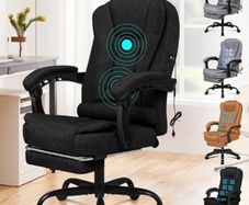 Massage Office Chair for Home Office, Desk Chair 77 cm High Back 150 Recliner Tilt Function Padded Swivel Fabric Black