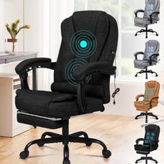 Massage Office Chair for Home Office, Desk Chair 77 cm High Back 150 Recliner Tilt Function Padded Swivel Fabric Black