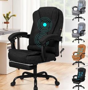Massage Office Chair for Home Office, Desk Chair 77 cm High Back 150 Recliner Tilt Function Padded Swivel Fabric Black
