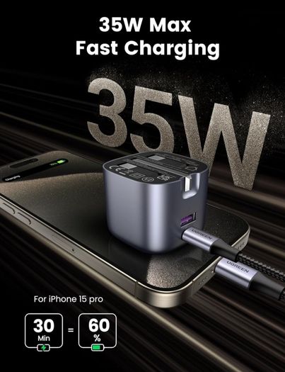 USB C Charger PD 35W USB C Plug Nexode 2-Port Compact Fast Charger Plug Foldable GaN Charger Compatible with iPhone 16/15/14/13/12, Galaxy S10-S24 Series, Pixel 9/8/7/6, MacBook Air M1/M2