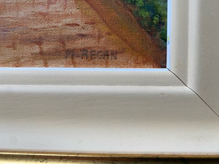 Original Naive Folk Art Painting Cottage Countryside Scene with Chickens by M. Regan
