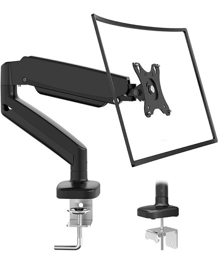 Single Monitor Arm for 13-32Screens, Ergonomic Height Adjustable Gas Spring Monitor Arm Bracket, VESA 75/100mm, 2 Mounting Options, Weight 1 kg to 6 kg
