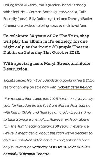3 x Kerbdog Tickets Seated for Sat 31 Oct 2026 in 3Olympia