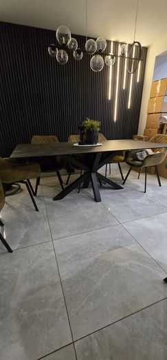kitchen table. Modern Dining Table 2m x 1m Steel Base & Glass Top