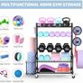 Home Gym Storage Rack for Dumbbells Kettlebells Foam Roller, Yoga Strap and Resistance Bands, Workout Equipment Storage Organizer With Hooks and Wheels Image 6
