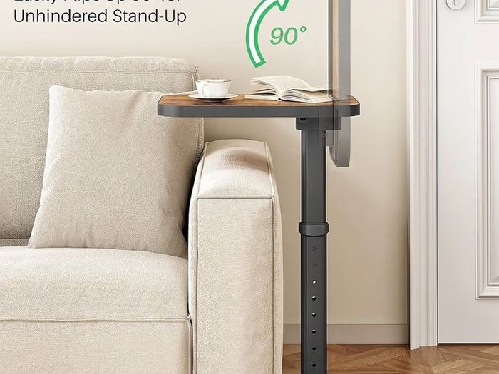 C-Shape Side Table with Adjustable Height & Flip Top, Rounded Corners Small Space End Table, Couch Sofa Table for Laptop Coffee Snack in Living Room Bedroom Bedside