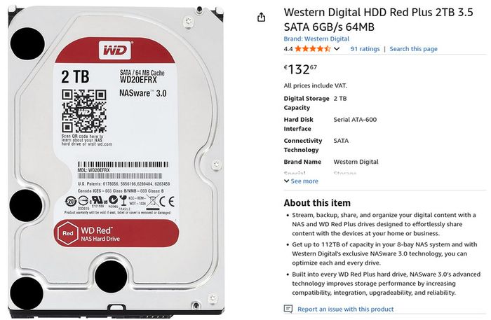 Synology RackStation RS815+ NAS + 4x2TB WD Red